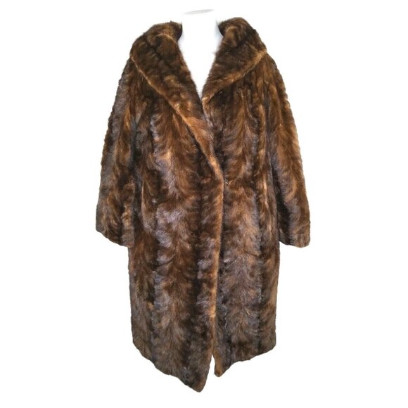 VINTAGE 50s I. MAGNIN Full Length Demi Buff MINK FUR COAT Mahogany Shawl Collar - Picture 1 of 11